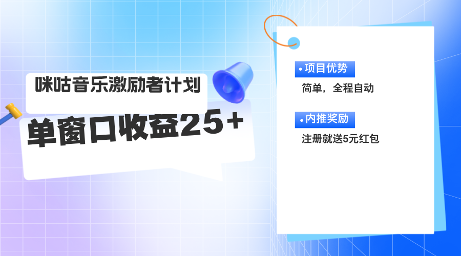 （11942期）咪咕激励者计划，单窗口收益20~25，可矩阵操作-咖脉互联