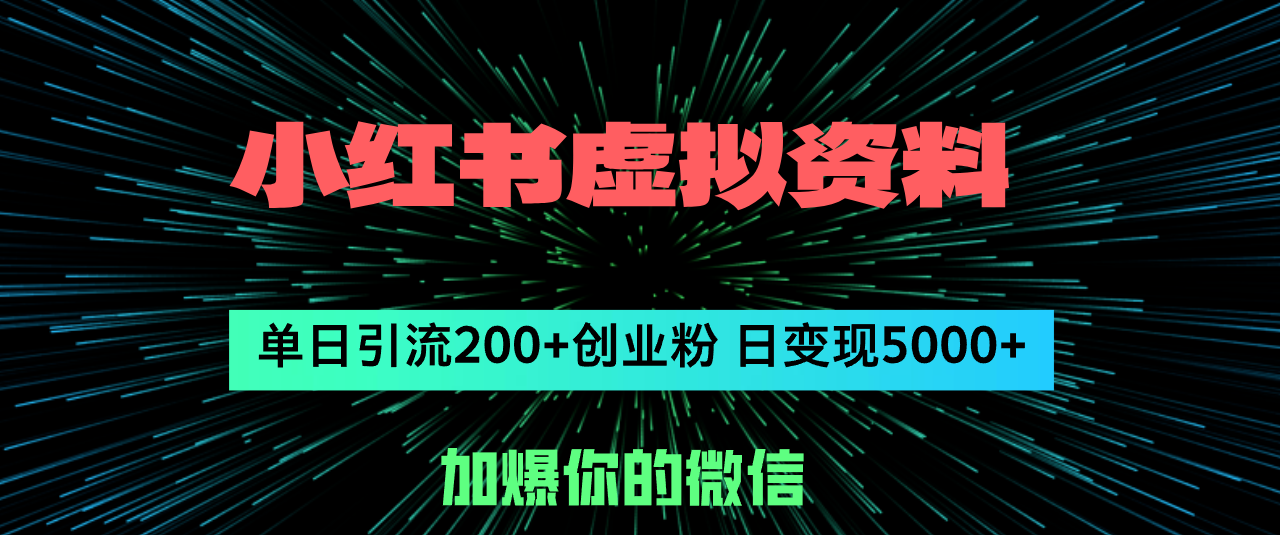 （12164期）小红书虚拟资料日引流200+创业粉，单日变现5000+-咖脉互联