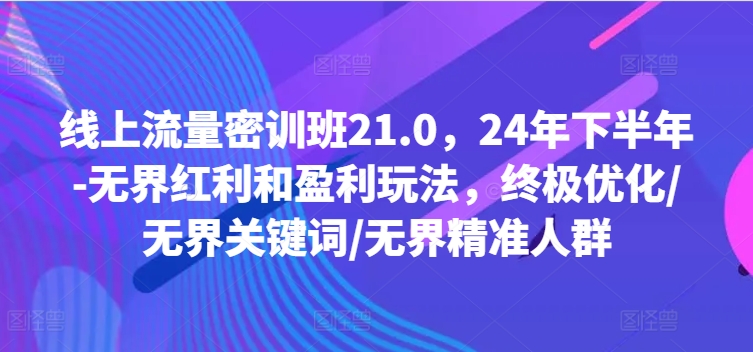 线上流量密训班21.0，24年下半年-无界红利和盈利玩法，终极优化/无界关键词/无界精准人群-咖脉互联