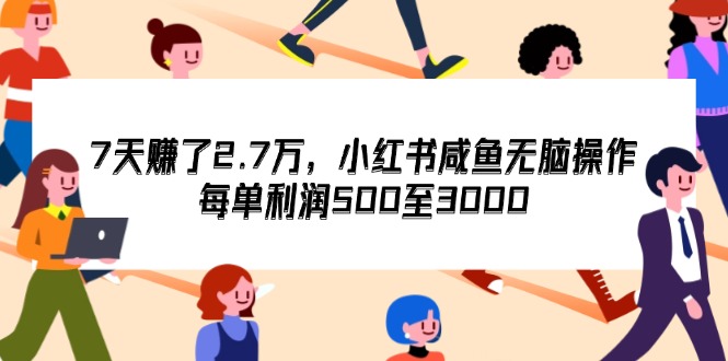 （12192期）7天收了2.7万，小红书咸鱼无脑操作，每单利润500至3000-咖脉互联