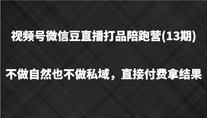 视频号微信豆直播打品陪跑(13期)，不做不自然流不做私域，直接付费拿结果-咖脉互联