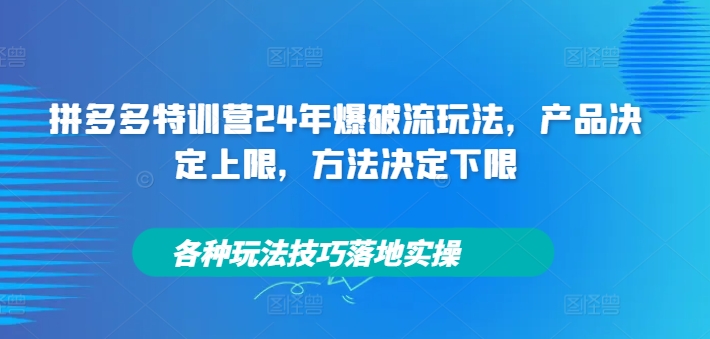 拼多多特训营24年爆破流玩法，产品决定上限，方法决定下限，各种玩法技巧落地实操-咖脉互联