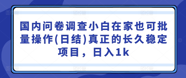 国内问卷调查小白在家也可批量操作(日结)真正的长久稳定项目，日入1k-咖脉互联