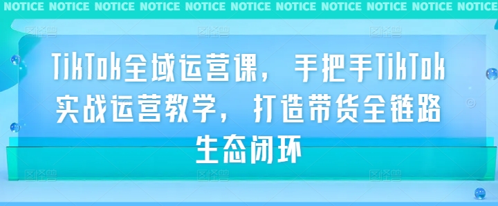 TikTok全域运营课，手把手TikTok实战运营教学，打造带货全链路生态闭环-咖脉互联