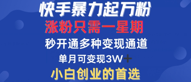 快手暴力起万粉，涨粉只需一星期，多种变现模式，直接秒开万合，单月变现过W-咖脉互联