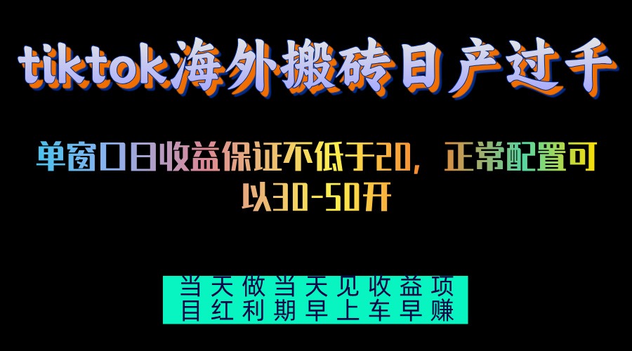 （13079期）tiktok海外搬砖项目单机日产过千当天做当天见收益-咖脉互联