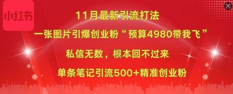 小红书11月最新图片打粉，一张图片引爆创业粉，“预算4980带我飞”，单条引流500+精准创业粉-咖脉互联