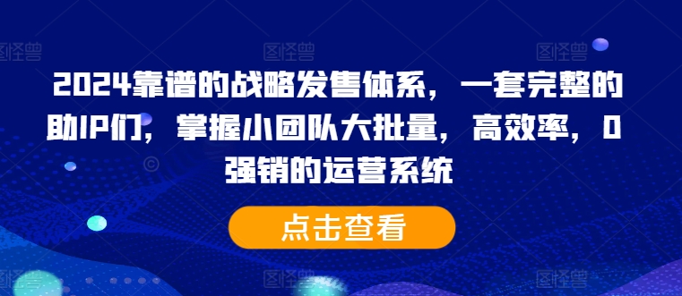 2024靠谱的战略发售体系，一套完整的助IP们，掌握小团队大批量，高效率，0 强销的运营系统-咖脉互联