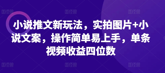 小说推文新玩法，实拍图片+小说文案，操作简单易上手，单条视频收益四位数-咖脉互联