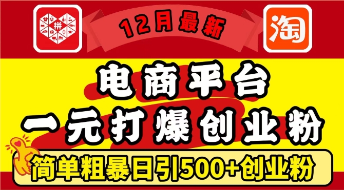 12月最新：电商平台1元打爆创业粉，简单粗暴日引500+精准创业粉，轻松月入过W【揭秘】-咖脉互联