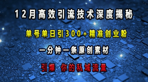 最新高效引流技术深度揭秘 ，单号单日引300+精准创业粉，一分钟一条原创素材，引爆你的私域流量-咖脉互联