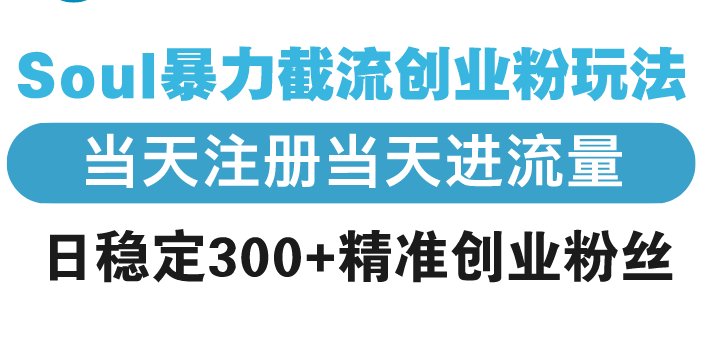 Soul暴力截流创业粉玩法，当天注册当天进流量，日稳定300+精准创业粉丝-咖脉互联