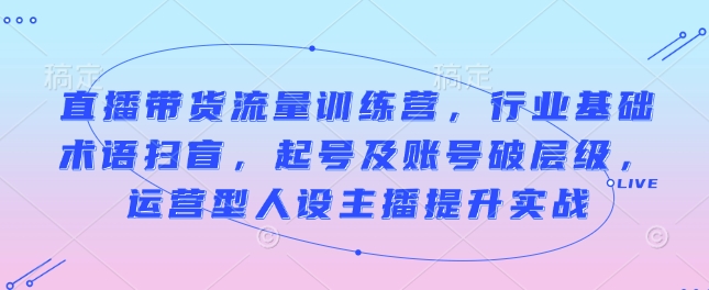 直播带货流量训练营，行业基础术语扫盲，起号及账号破层级，运营型人设主播提升实战-咖脉互联