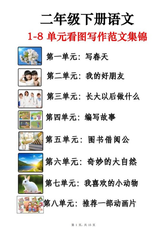 二下语文1-8单元看图写话范文集锦13篇(15页)-咖脉互联
