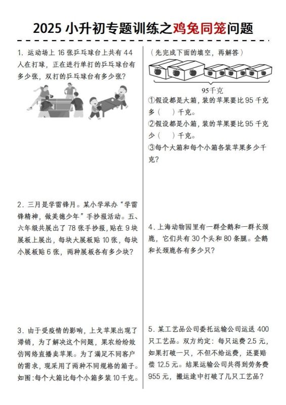 2025小升初专题训练之鸡兔同笼问题-咖脉互联