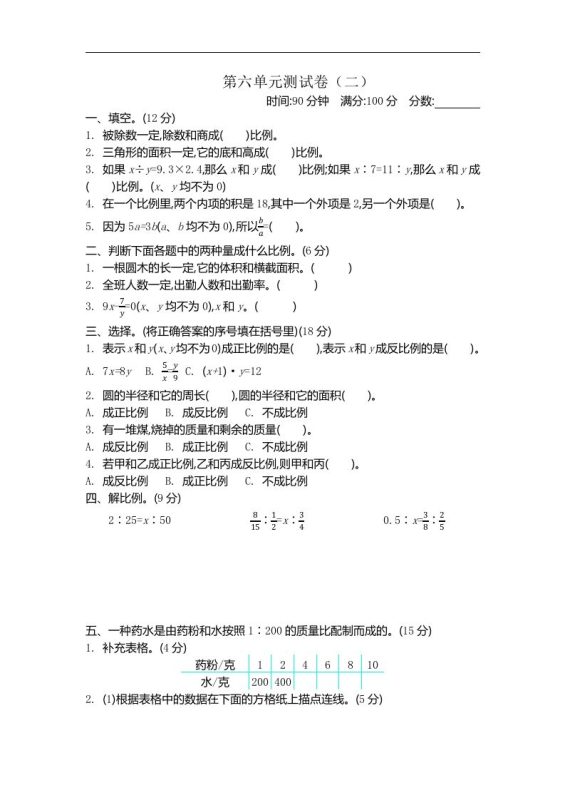 六下苏教版数学第六单元测试卷-2-咖脉互联