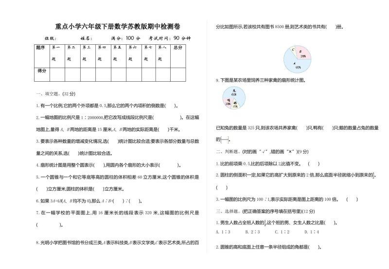 六下苏教版数学期中测试卷-1-咖脉互联
