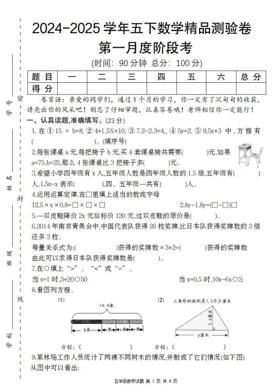 【苏教版】2024-2025学年五下数学第一月度阶段考精品测验卷-咖脉互联