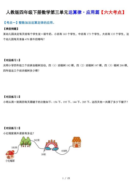 人教四下数学-第三单元运算律·实践应用篇【六大考点】-含答案‘-咖脉互联