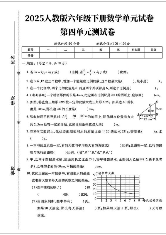 六年级下数学第四单元检测卷-咖脉互联