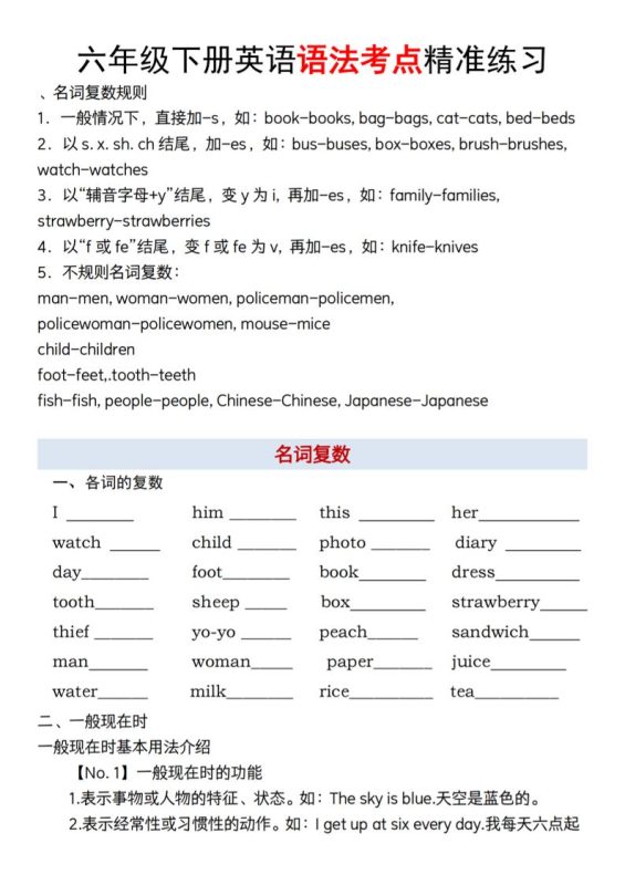 【英语】【通用】六年级下册英语语法考点精准练习-咖脉互联