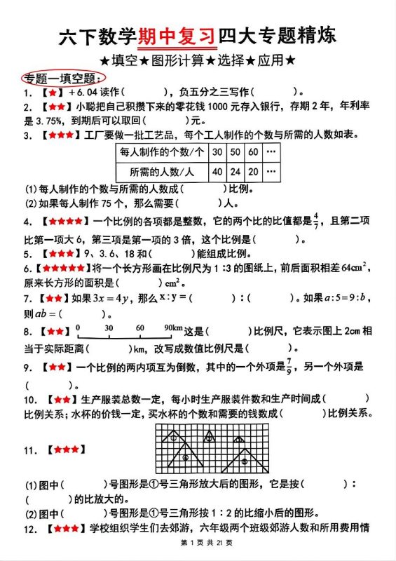 【人教版】六下数学期中复习四大专题精炼(专题一:填空题)(已优化)-咖脉互联