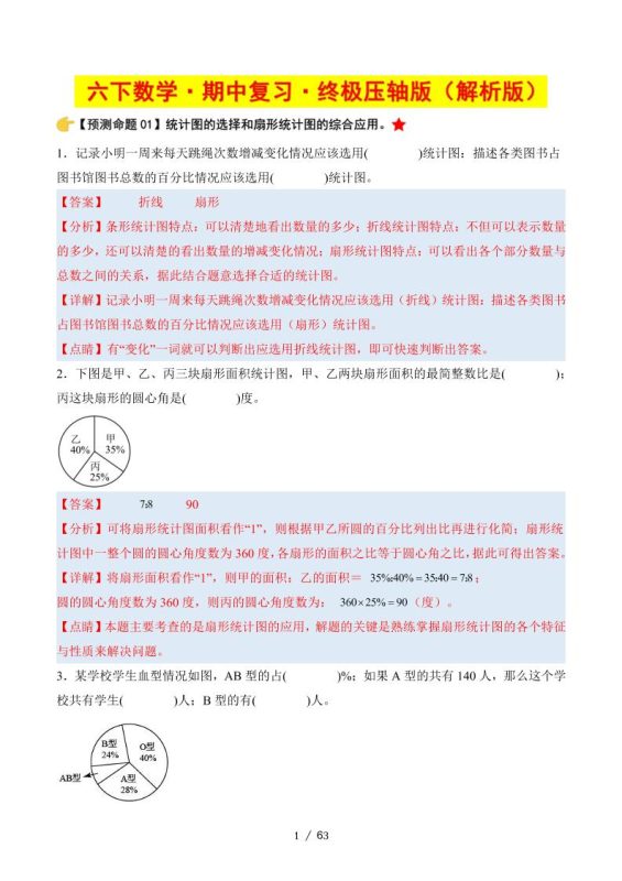 六下数学期中复习·终极压轴版(解析版)苏教版63页-咖脉互联