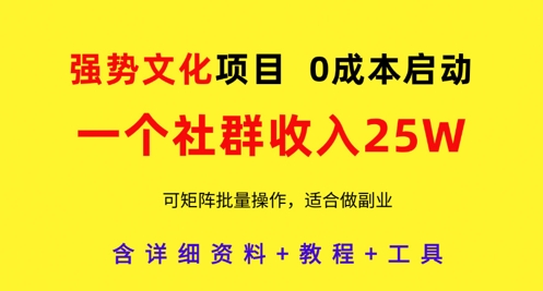 强势文化项目，一个社群收入25个W，0成本启动，可矩阵批量操作，原创详细实操教程-咖脉互联