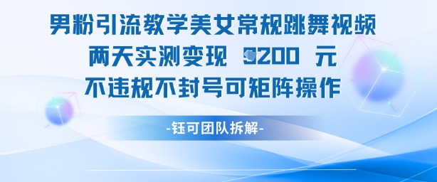 男粉引流教学美女常规跳舞视频两天实测变现1k+，不违规不封号可矩阵操作-咖脉互联