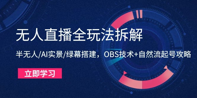无人直播全玩法拆解：半无人/AI实景/绿幕搭建，OBS技术+自然流起号攻略-咖脉互联