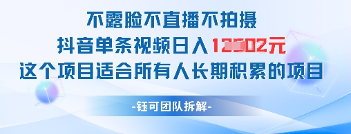 不露脸不直播不拍摄抖音单条视频日入1k+这个项目适合所有人长期积累的项目-咖脉互联