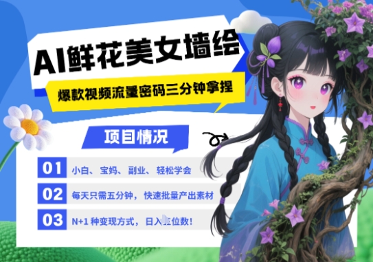 AI+墙绘+美女+鲜花，2025最火流量密码，小白三分钟学会，N种变现渠道，月入五位数-咖脉互联
