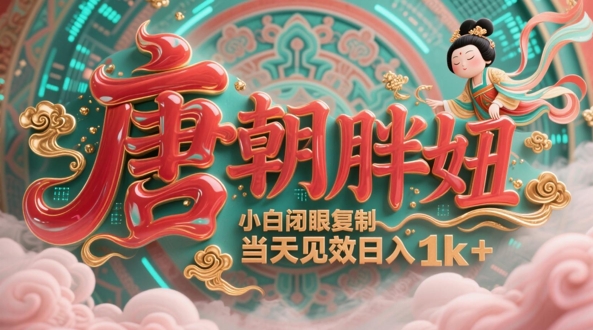 用AI克隆“唐朝胖妞”日更3条，平台疯狂推流，小白闭眼复制，当天见效，日入1k+-咖脉互联