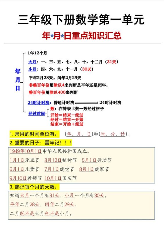 三年级下数学第6单元年月日重点知识汇总-咖脉互联