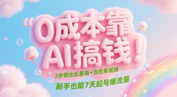 0成本靠AI搞钱！3步做出反差萌+治愈系视频，新手也能7天起号爆流量-咖脉互联