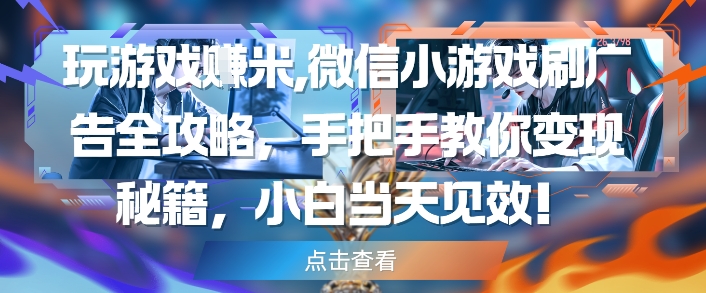 玩游戏挣米，微信小游戏刷广告全攻略，手把手教你变现秘籍，小白当天见效-咖脉互联
