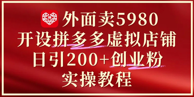 外面卖5980开设拼多多虚拟店铺：单日引流200+创业付费粉实战教程-咖脉互联