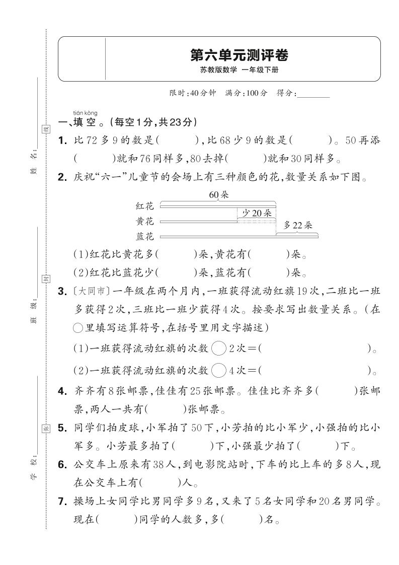 新一下苏教版数学第六单元测试卷（含答案）-咖脉互联