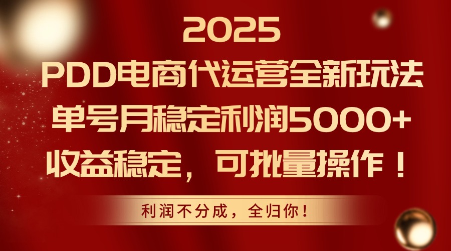 2025PDD电商代运营全新玩法，单号月稳定利润5000+，收益稳定，可批量操作-咖脉互联