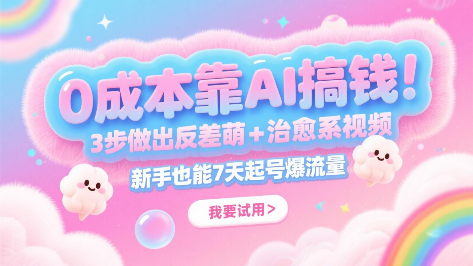 0成本靠AI搞钱！3步做出反差萌+治愈系视频，新手也能7天起号爆流量，月入5位数-咖脉互联