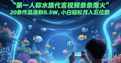 第一人称水族代言视频条条爆火，20条作品涨粉8.5W，小白轻松月入五位数-咖脉互联