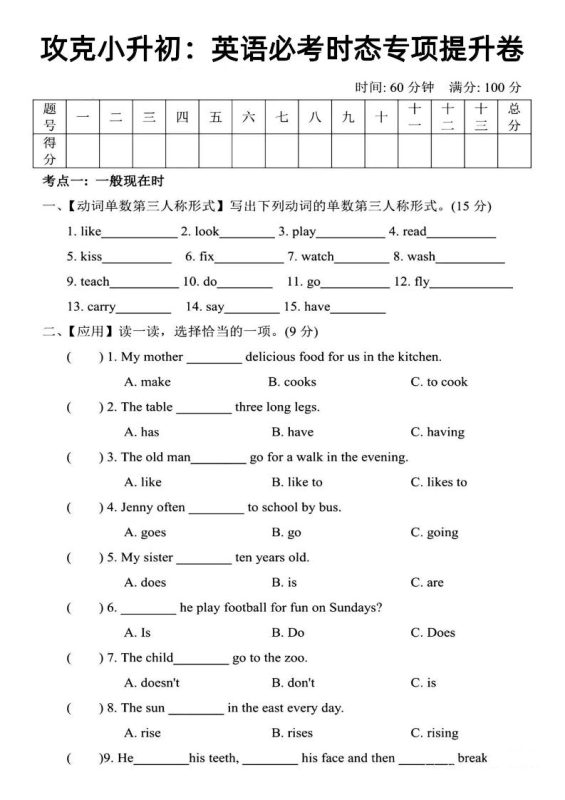 《攻克小升初:英语必考时态专项提升卷》-咖脉互联