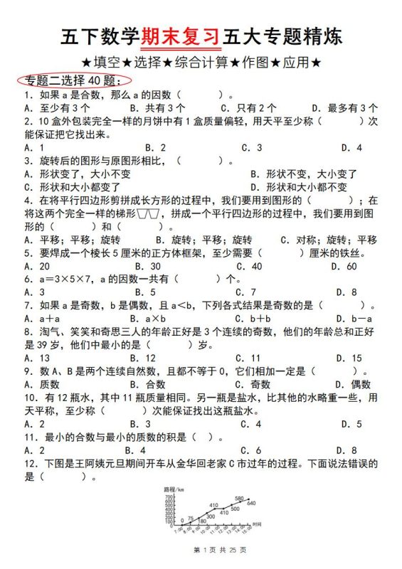 五下数学【期末复习五大专题精炼(专题二:选择)】-咖脉互联