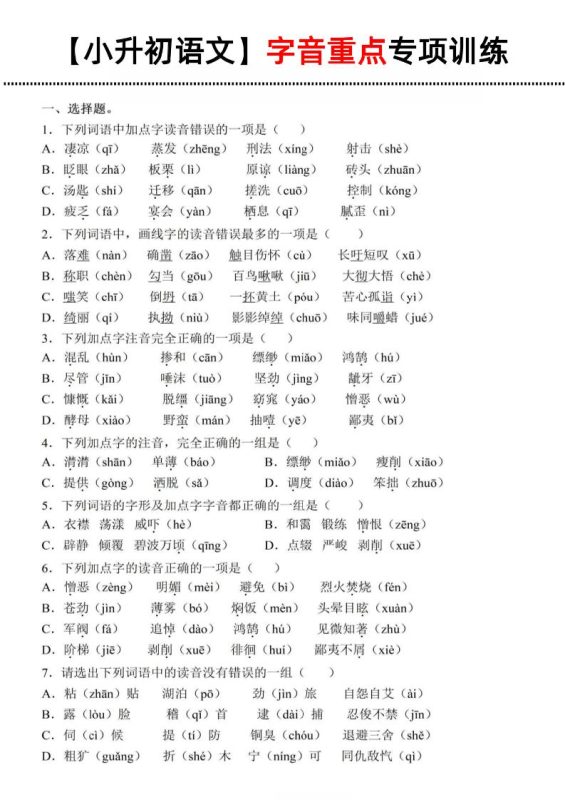 《小升初语文字音重点专项训练》-咖脉互联