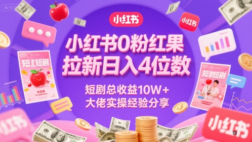 小红书0粉红果短剧拉新日入4位，数短剧总收益10W+大佬实操经验分享-咖脉互联