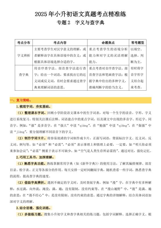小升初语文备考真题分类汇编专题2字义与查字典-咖脉互联