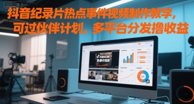 抖音纪录片热点事件视频制作教学，可过伙伴计划，多平台分发撸收益-咖脉互联