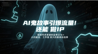 AI鬼故事引爆流量，还能做IP，视频号多渠道收益单日1k+，小白副业、工作室放大的最佳选择-咖脉互联
