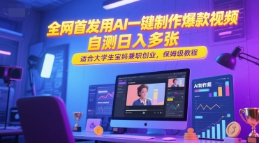 全网首发用AI一键制作爆款视频，自测日入多张，适合大学生宝妈兼职创业，保姆级教程-咖脉互联