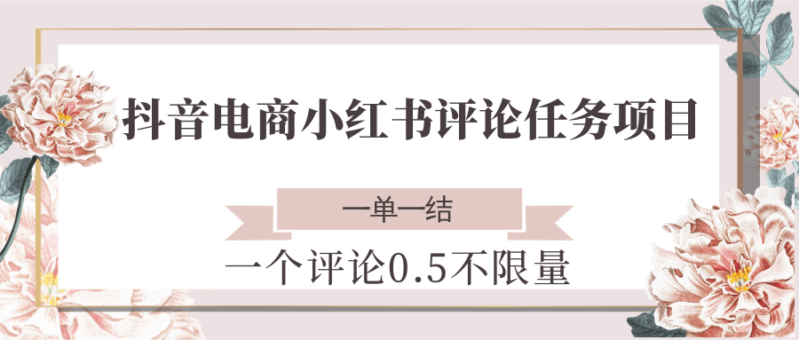 抖音电商小红书评论任务项目，一个评论0.5，一单一结 不限量-咖脉互联